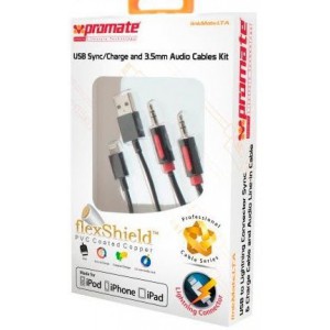Promate  6959144000046  linkMate.LTA USB to Lightning Sync/Charge & 3.5mm Audio Cables Kit