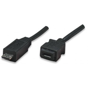 Manhattan  307420  Micro USB BM to Micro USB Female, HI-Speed USB 2.0 Extension Cable, 1.8 m- Black