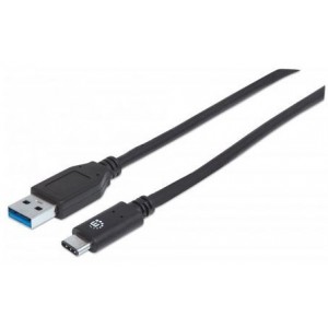 Manhattan  353373  USB 3.1 Gen2 Cable - Type-C Male / Type-A Male, 1 m (3 ft.), 3A, Black