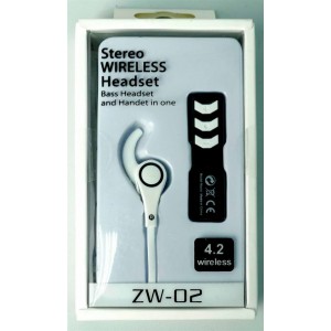 Geeko ZW-02-WHT Wireless Bluetooth Earphones , BT4.2 , Rechargeable Polymer Lithium-on Battery -White