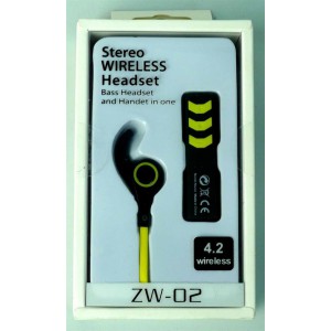 Geeko ZW-02-YLW Wireless Bluetooth Earphones , BT4.2 , Rechargeable Polymer Lithium-on Battery -Yellow