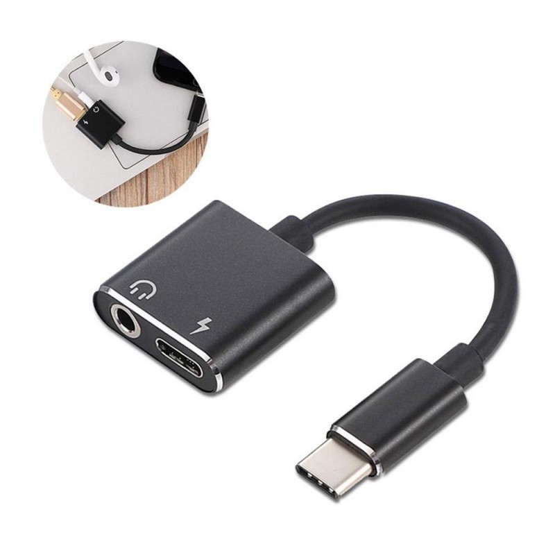 2-in-1 USB Type-C to 3.5mm Audio Jack and USB Type-C Charger - GeeWiz